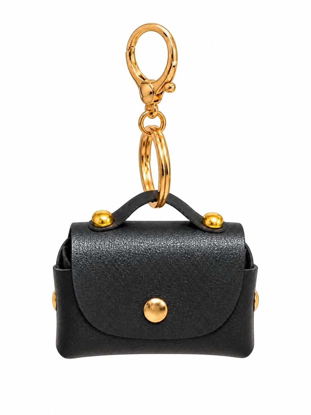 Black Mini Leather Bag Keychain with Gold Hardware